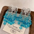 2511213b Blue Crystal Tassel Waterfall Earrings (s925 Silver Needle)