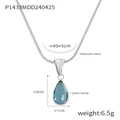 Titanium steel necklace with blue teardrop-shaped glass stone pendant in silver finish - Steel Color/Blue Water Drop