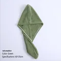 Olive green microfiber hair drying towel with wave texture and button, 65x25cm size - Wave / 25*65cm / Green