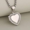 Silver heart locket necklace with sparkling rhinestones on a delicate box chain - Pendant Only / Steel