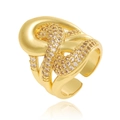Adjustable gold plated criss cross ring with micro paved zircon stones in elegant wrap design - Adjustable Open / Intertwined Wrapping Style (J1489)
