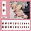 Faux ongles courts carrés dégradés bordeaux avec paillettes argentées et kit complet - Style Ombre Marron Rouge (R803)