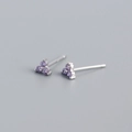 S925 silver stud earrings featuring purple zircon stones in a clover leaf pattern - White Gold (zirconia)