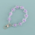 Purple and transparent flower bead keychain with metallic clasp on light blue background - Purple and Clear Flower Style (B340-5)