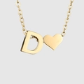 Elegant gold personalized necklace featuring letter D and a dainty heart charm - Letter D / Gold