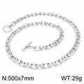 Collar de cadena de acero inoxidable plateado con cierre OT, 500x7mm estilo punk - Collar de Una Sola Capa (KN226209-Z)