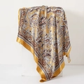 Golden paisley pattern satin square scarf with a smooth silk-like finish and gold border - 90*90cm / Gold