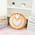Detail of round latte art plush pillow with realistic heart pattern on a cozy carpet - Toasted Heart Latte Art (Style 6) / 36CM