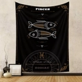 Detail of Pisces zodiac tapestry hanging on a textured wall with gold and white silk screen - Pisces