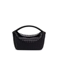 Schicke schwarze gewebte Leder Mini Lunch Tasche mit Henkel und elegantem Hobo-Design - Schwarz