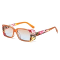 Retro square sunglasses with orange floral patchwork frame and blue-orange gradient lenses - Orange Floral Frame Tea Blue Lens