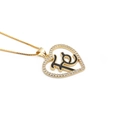 Golden heart pendant necklace with zircon border and black enamel center on white background - Silver