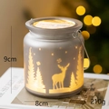 Photophore en verre dépoli élan forêt avec lumière LED chaude et anse argent, 9x8cm - Grand / Argent
