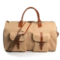 Grande borsa da viaggio in tela kaki con dettagli in pelle marrone e due tasche a fibbia - Tela Marrone