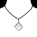 Minimalist square crystal pendant with black cord necklace on a female model - White (Silver)