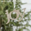 Golden glitter 'Joy' Christmas tree ornament with white hanging ribbon, 10.5cm height - Champagne Letter Sign A (joy)