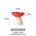 Elevated ceramic mushroom cat bowl in red with white dots and beige textured base - Elevated Red Mushroom Bowl