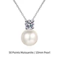 Elegant S925 silver necklace with a 0.5ct moissanite and 10mm white pearl pendant - 10mm Shell Pearl 0.5ct Moissanite Necklace (New Edition/Platinum Plated)