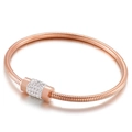 Elegant rose gold snake chain bracelet featuring a sparkling zircon-studded center charm - Rose Gold Style (KB149168-KLX)