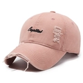 Distressed dusky pink baseball cap with black Capital embroidery and vintage wash finish - Adjustable / Pink