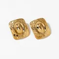 Vintage golden square hammered earrings with irregular textured liquid metal finish - Gold Vintage Embossed Style (KDE2769)