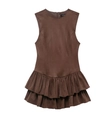 Détail de l'ourlet à volants superposés et texture suédine sur robe marron sans manches - XS / Brun Foncé
