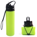 Green foldable silicone water bottle showing expanded and collapsed states for outdoor hiking - Green