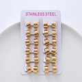Set of 12 pairs of minimalist gold stainless steel hoop earrings on a white display card - 7mm Wide 13mm OD / Gold (Large/12 Pairs Set)