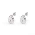 Silver teardrop stud earrings with sparkling clear zircon in polished stainless steel - Teardrop (599-02B) / Teardrop Earrings (White Rhinestone - Steel Color)
