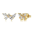 Elegant gold butterfly stud earrings with sparkling white cubic zirconia stones - 925 Silver / Gold (DY1D0352-S-G-WH)
