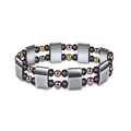 Detail of multi-strand magnetic yoga bracelet with silver links and purple faceted beads - Purple Bead Hematite Bracelet