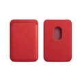Red leather magnetic MagSafe card holder for iPhone with precise stitching and card slot - Red