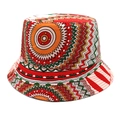 Détail d'un chapeau bob bohème avec motifs tribaux géométriques colorés en toile - M(56-58cm) / Rouge Vert Jaune Noir Bohême (1#)