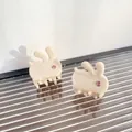Chic beige acetate rabbit hair clips with pink rhinestone eye detail for women - 2.5CM (Single) / Milk Coffee