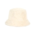 Winter fluffy faux mink bucket hat for women in elegant off-white plush material - Faux Rabbit Fur Plain Style / Beige