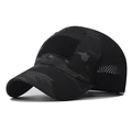 Detalle de gorra táctica de camuflaje con parche de velcro y rejilla de malla transpirable - Camuflaje Negro (Malla)
