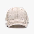 Casquette baseball beige en coton délavé avec trous vintage et boucle métal latérale - Réglable / Kaki