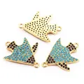 Gold-plated brass tropical fish connector with turquoise micro-pave stones for DIY jewelry - Gold Plated Tropical Fish