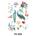 Waterproof temporary tattoo sticker TH-028 with colorful watercolor birds and flower designs - Th-028 / 210*148mm
