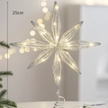 Sparkling 25cm silver star tree topper with warm white LED lights and spiral base - 25cm / With Lights / Silver