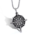 Collana con pendente bussola vichinga Vegvisir argento vintage e catena quadrata in acciaio - Senza Catena (A0115) / Color Acciaio