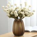 Artificial cream dandelion bouquet with five heads in a glass vase for table decoration - White