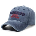 Vintage washed navy denim baseball cap with Brooklyn embroidery and curved brim style - Adjustable / Navy Blue