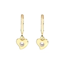 Detail of gold-plated hoop earrings featuring a heart-shaped zircon crystal pendant - Heart
