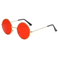 Retro round sunglasses with vibrant red lenses and slim golden metal frame - Red Lens