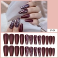 Faux ongles bordeaux mats et pailletés de longueur moyenne pour mariées - Bourgogne Mat Paillettes (JP-04)