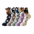 Detail of five pairs of cotton crew socks featuring cute cartoon dog patterns and polka dots - Polka Dot Dog Set