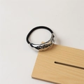 Silver hammered metal hair tie with black high-elastic band and polished finish - 24# Single-layer Textured Arc Silver