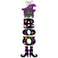 Decorazione porta Halloween BOO con strega verde e lettere viola e arancioni - Stile Strega BOO