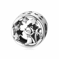 Polished S925 sterling silver hollow cat and star bead charm for DIY bracelets - Star & Moon Cat